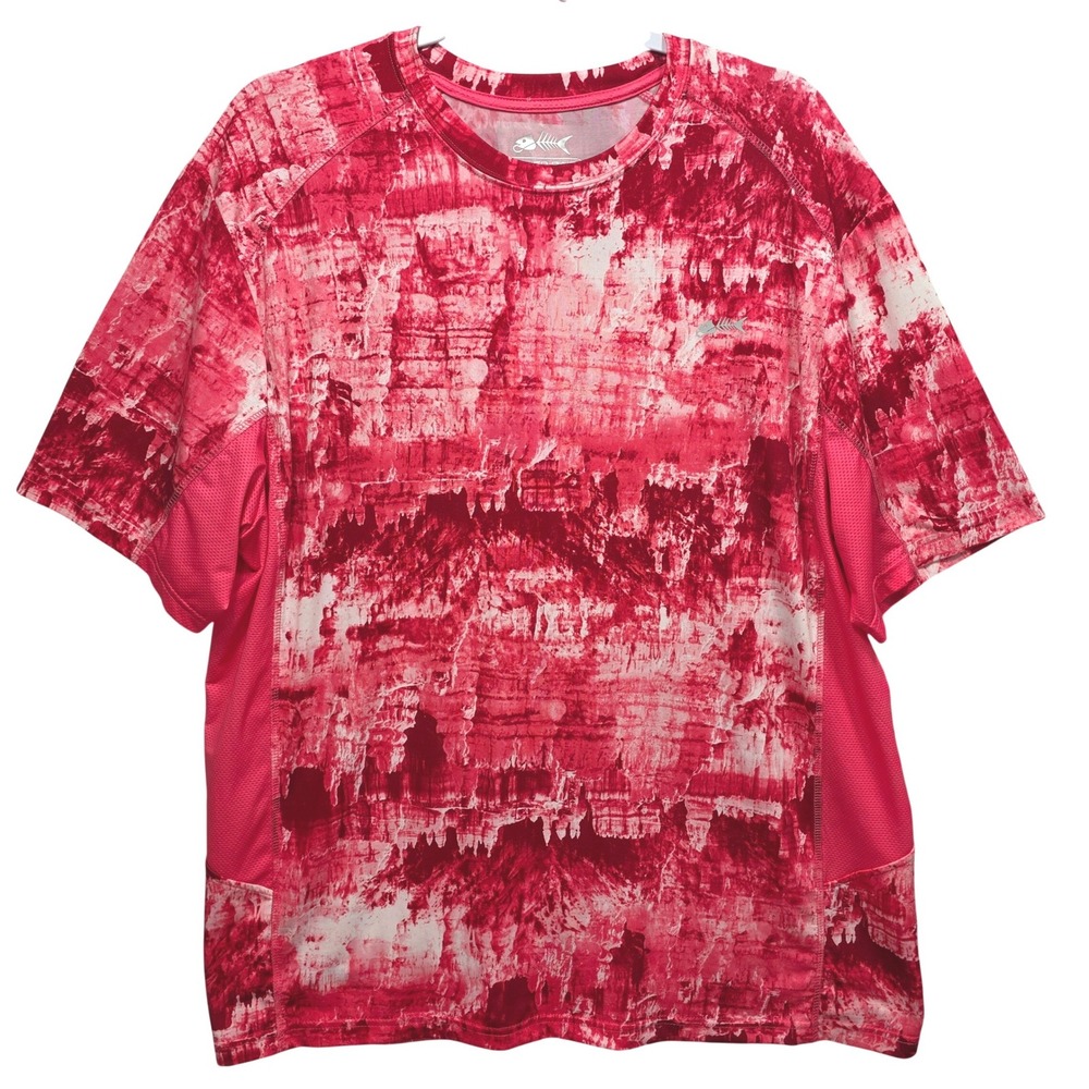Silver Bait Fishing Shirt Mens Large Red White Abstract Performance Mesh Panels